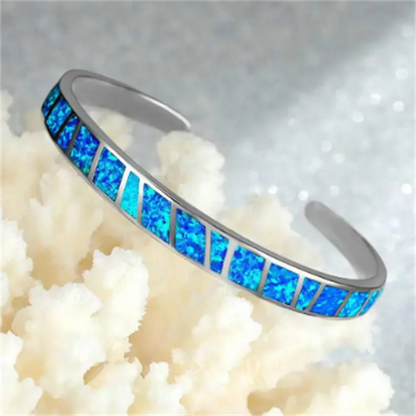 Bracelet Ajustable Opale Bleu Fire en Argent
