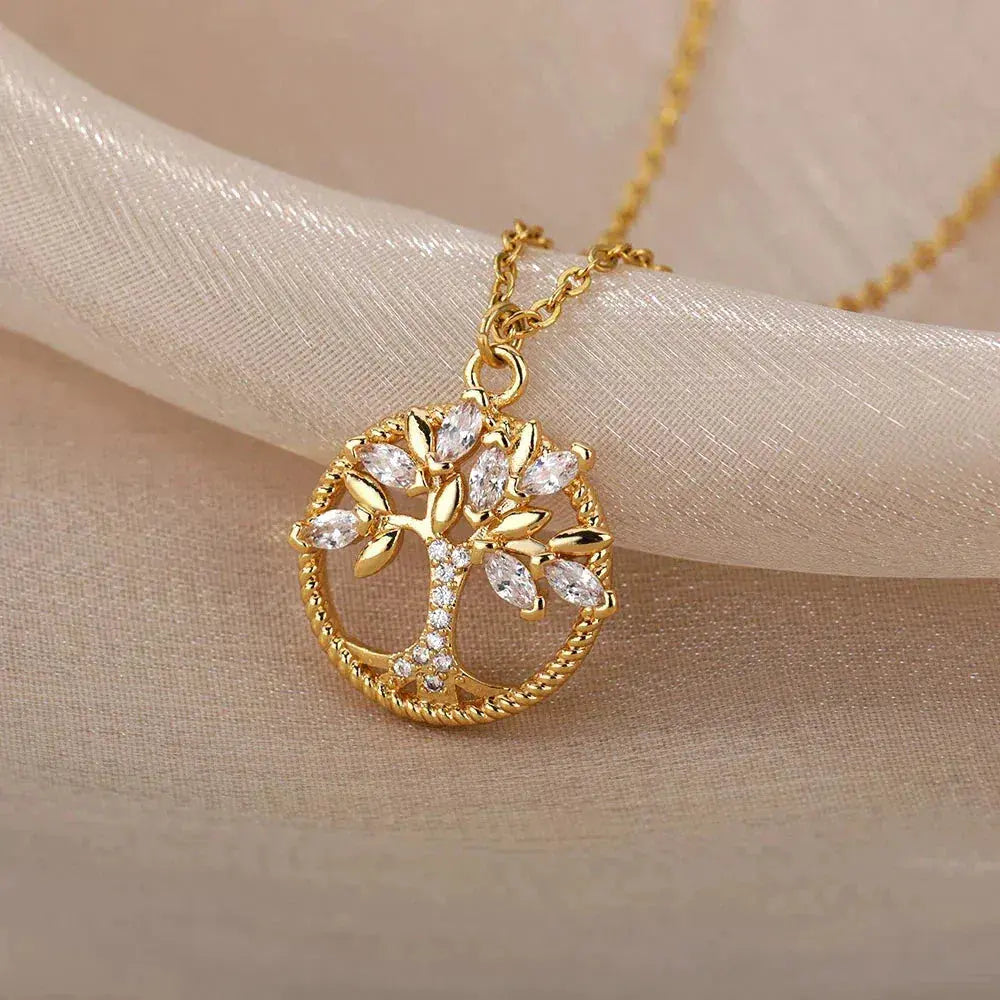 Collier Arbre de Vie en Or avec Zircons
