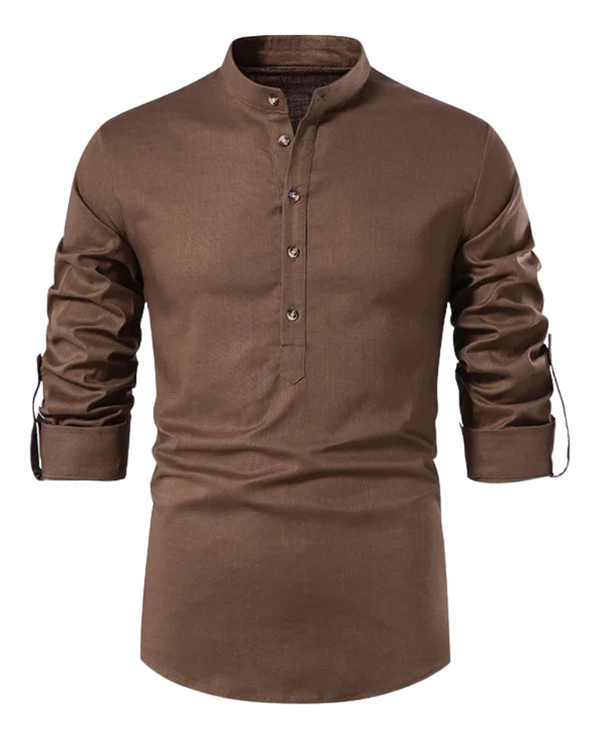 Cristóbal™ - Camisa marrón ajustada con acabado premium