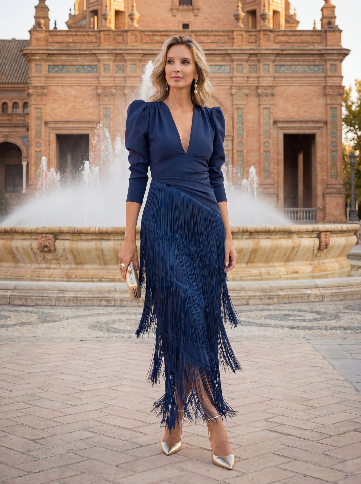 Vestido Evasé con Flecos Elegantes