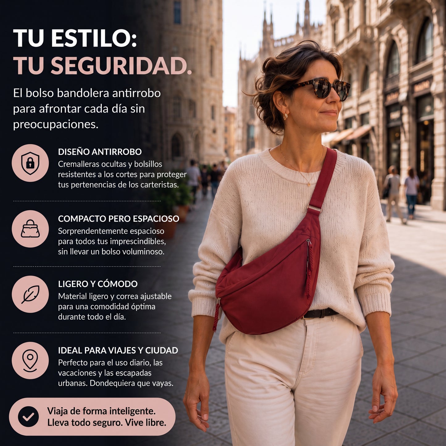 Rosa™ | Bolso de Hombro Burdeos