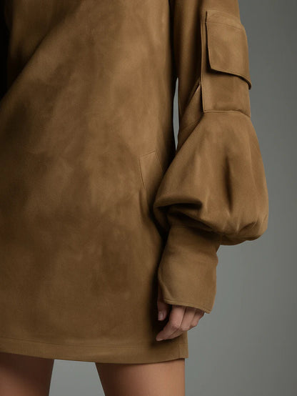 Lorena™ | Vestido Oversize Efecto Ante con Cuello Alto