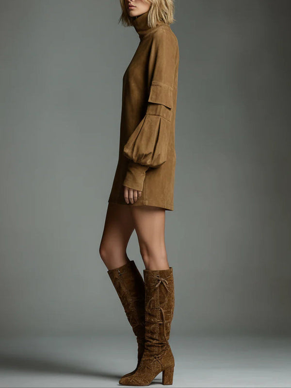Lorena™ | Vestido Oversize Efecto Ante con Cuello Alto