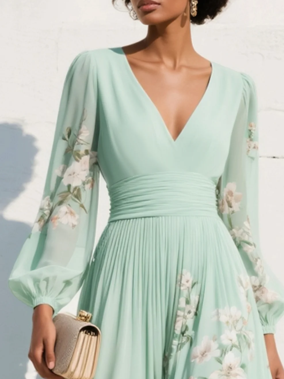 Lorena™ | Vestido Midi Verde Claro Floral