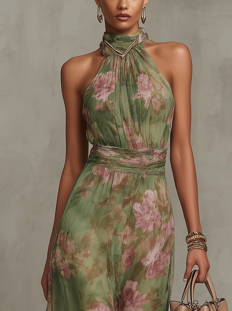 Lucia™ | Vestido Maxi Halter Floral Elegante