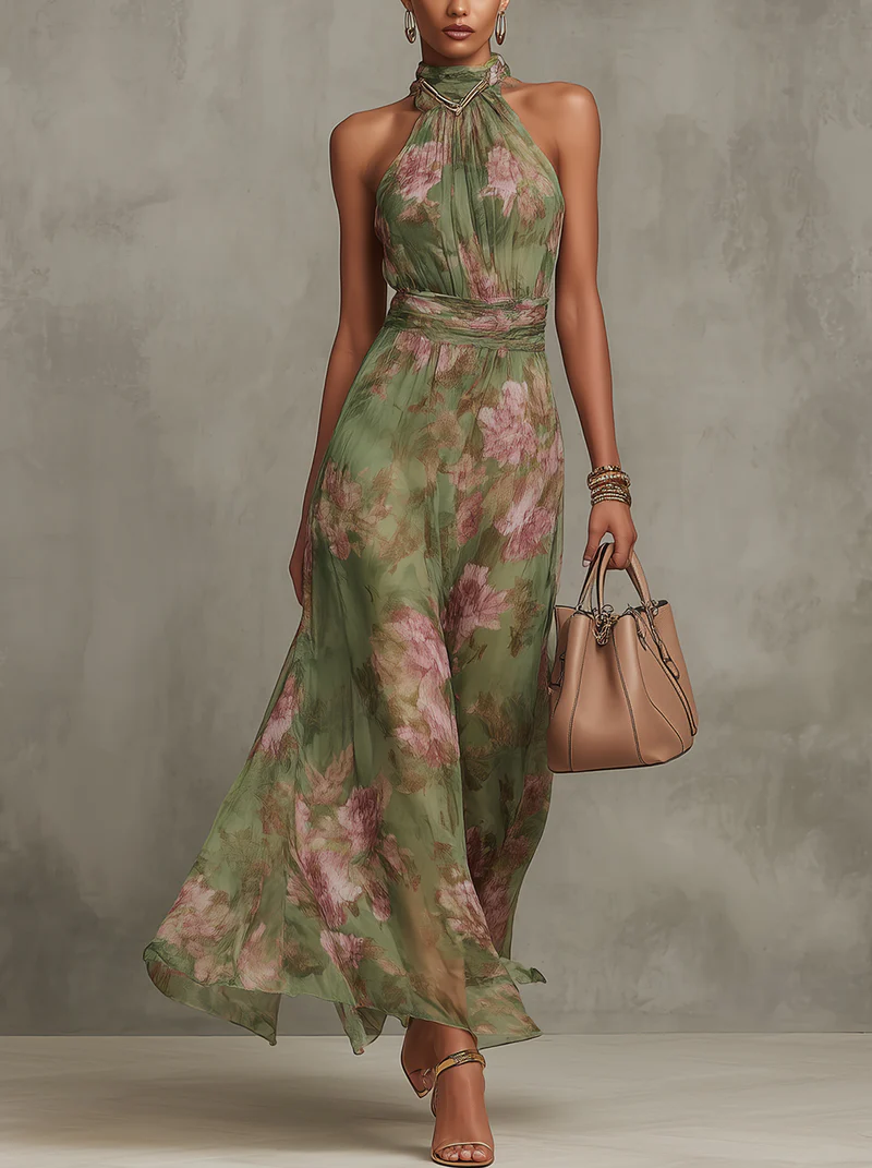 Lucia™ | Vestido Maxi Halter Floral Elegante