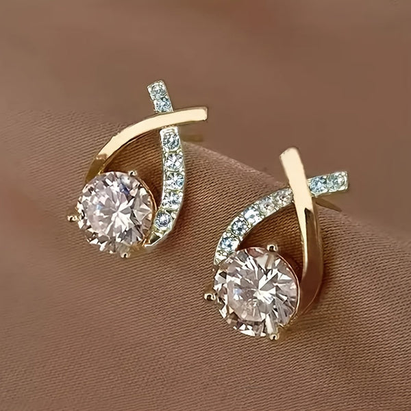 Pendientes de Botón con Cruz Dorada y Zircones