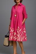 Vestido Fabiola™ | Vestido midi fucsia con estampado floral elegante