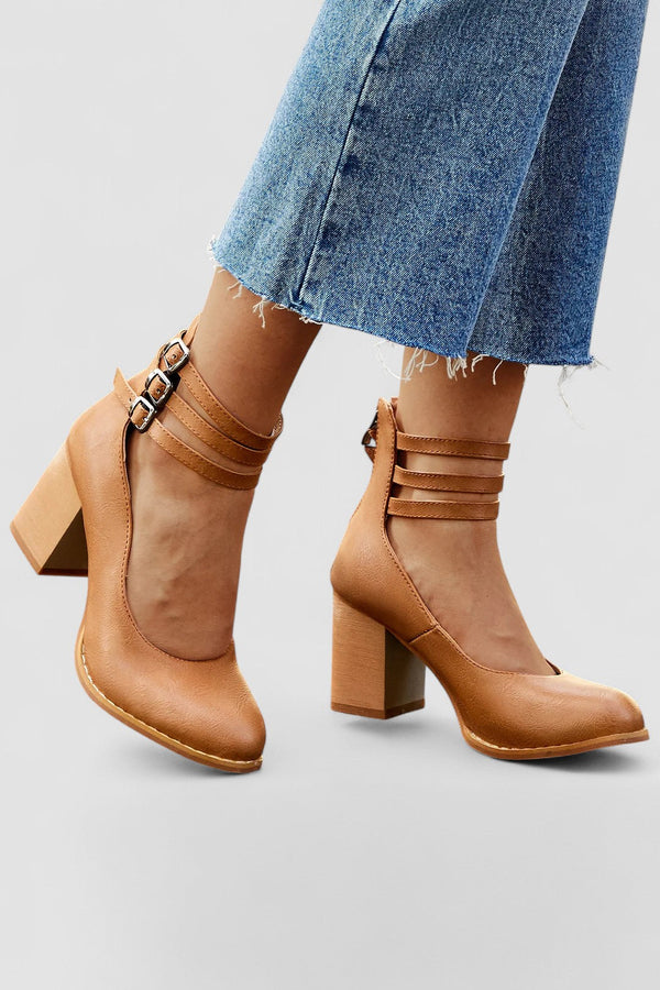 Casilda - Sandálias lisas com tira no tornozelo e sola grossa