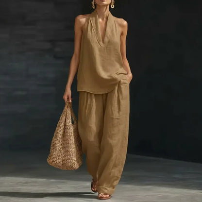 Conjunto Ainhoa™ | Conjunto de lino con mangas murciélago y pantalón ancho