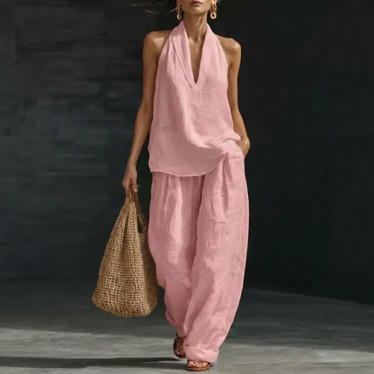 Conjunto Ainhoa™ | Conjunto de lino con mangas murciélago y pantalón ancho