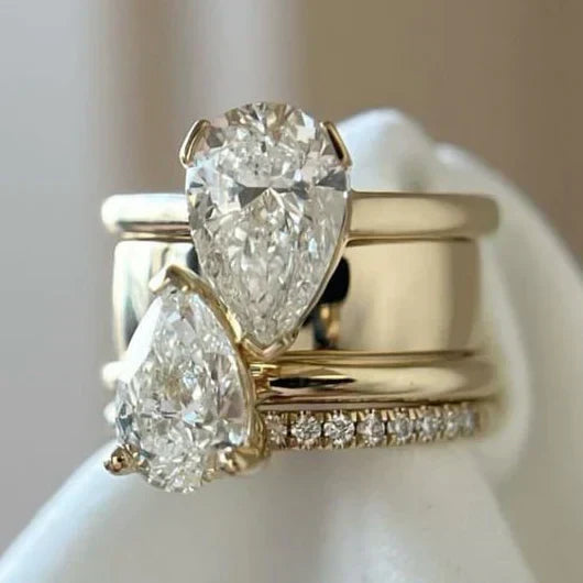 Bague Vintage avec Double Goutte en Zirconia