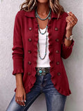 Rosa™ | Chaqueta de Punto Rojo Rubí con Volantes