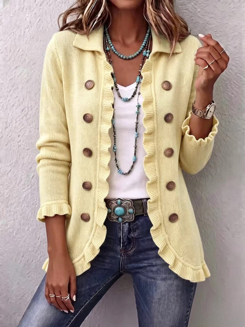 Paulina™ | Chaqueta de Punto Crema con Volantes