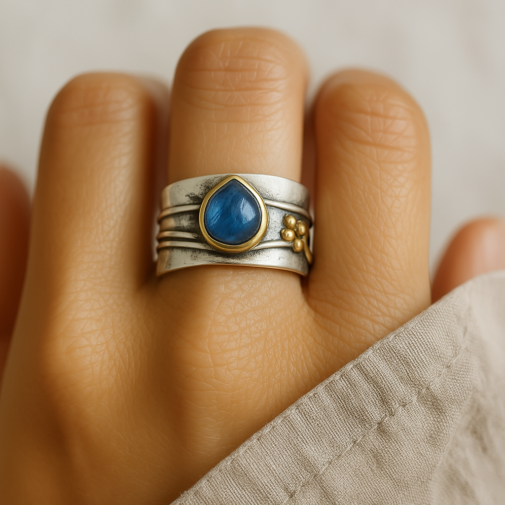 Bague Vintage Saphir Bleu Plaqué Argent