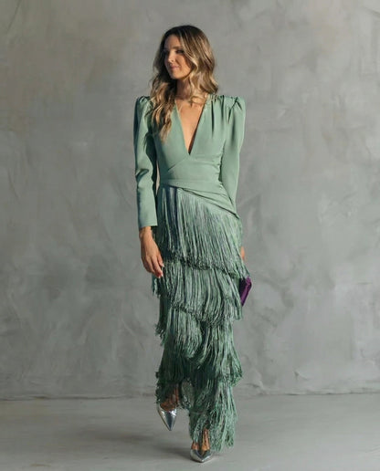 Sofia™ | Vestido Elegante con Mangas de Flecos