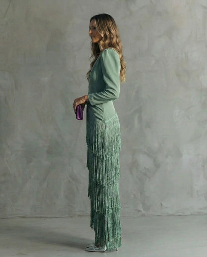 Sofia™ | Vestido Elegante con Mangas de Flecos