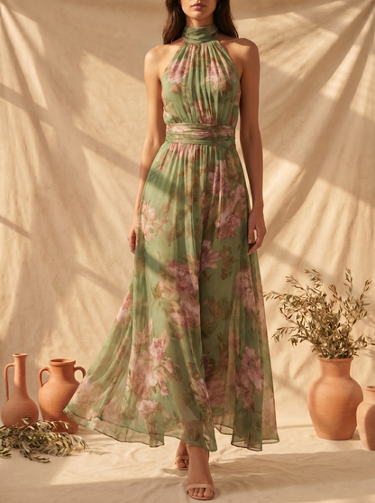 Lucia™ | Vestido Maxi Halter Floral Elegante
