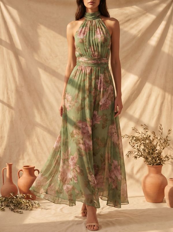 Lucia™ | Vestido Maxi Halter Floral Elegante