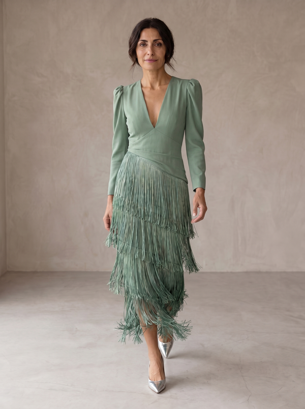 Sofia™ | Vestido Elegante con Mangas de Flecos