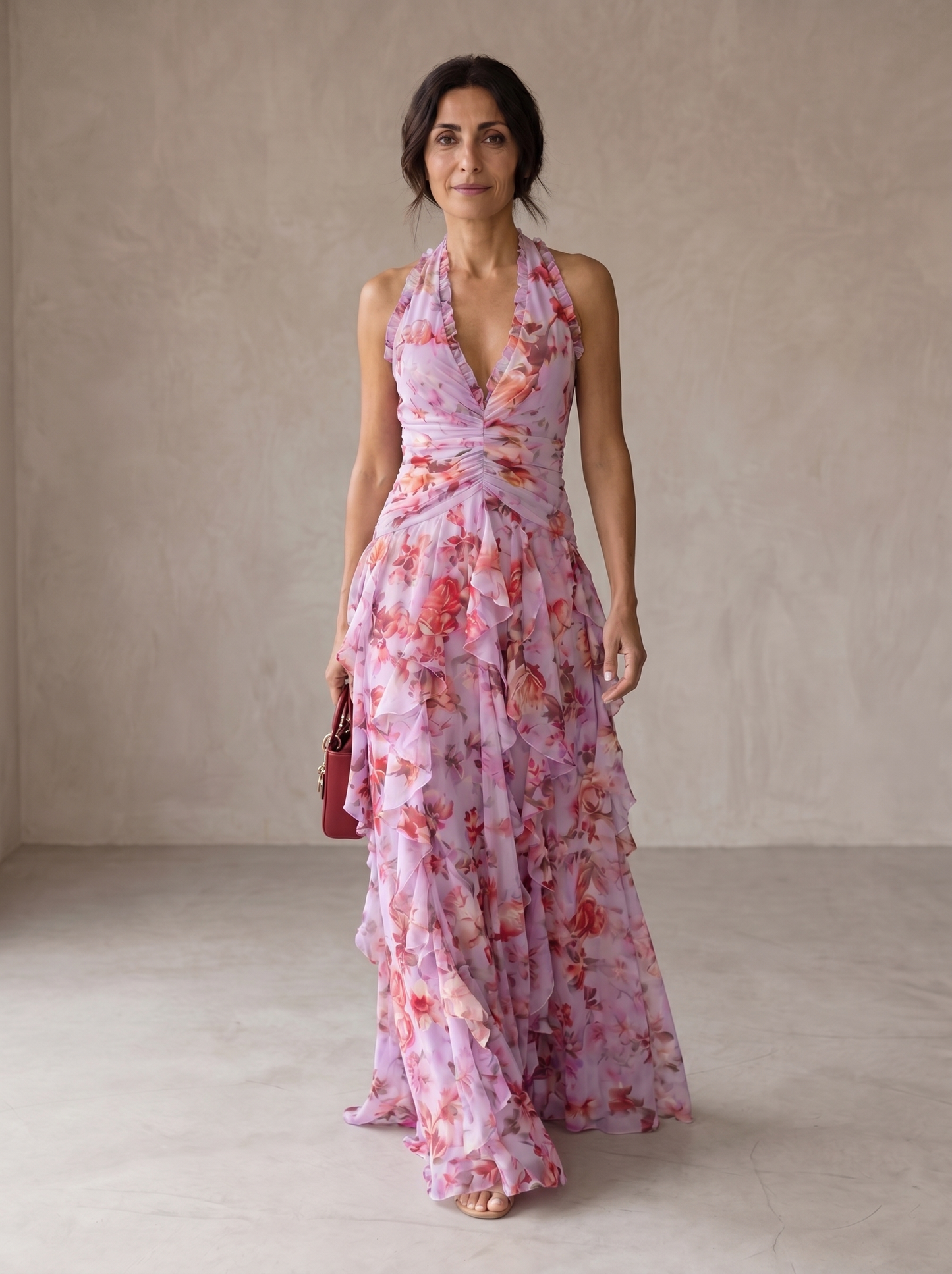 Beatriz™ | Vestido Largo de rosas con Escote Halter