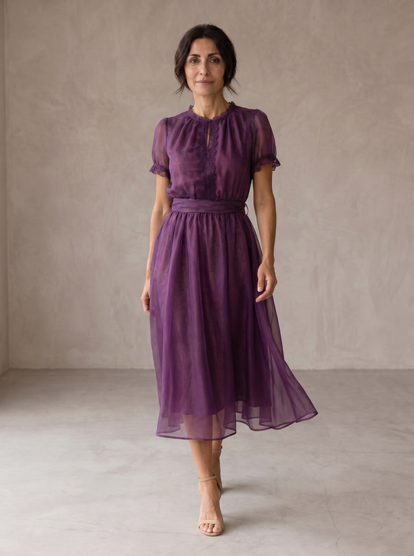 Cristina™ | Maxi Vestido con Escote en Gota y Ribete de Encaje Chiffon