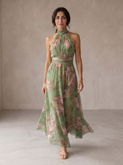 Lucia™ | Vestido Maxi Halter Floral Elegante
