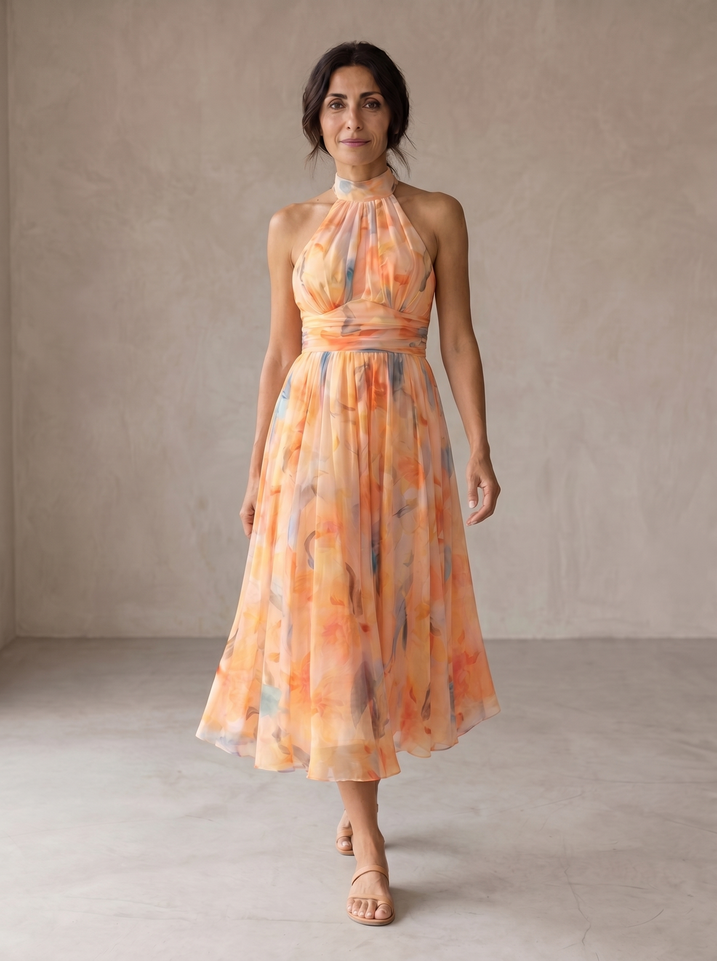 Aurora™ | Vestido Cuello Halter con Estampado Acuarela