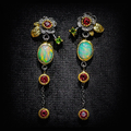 Boucles d'oreilles Boho avec Opale et Zircons Rouges