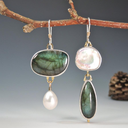 Boucles d'oreilles en argent vintage avec pierres naturelles