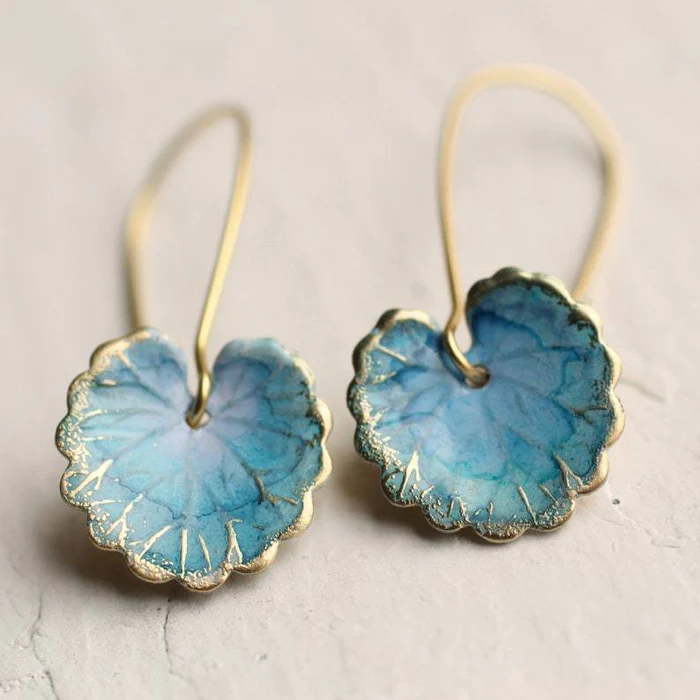 Boucles d'oreilles Vintage en Feuille Bleue