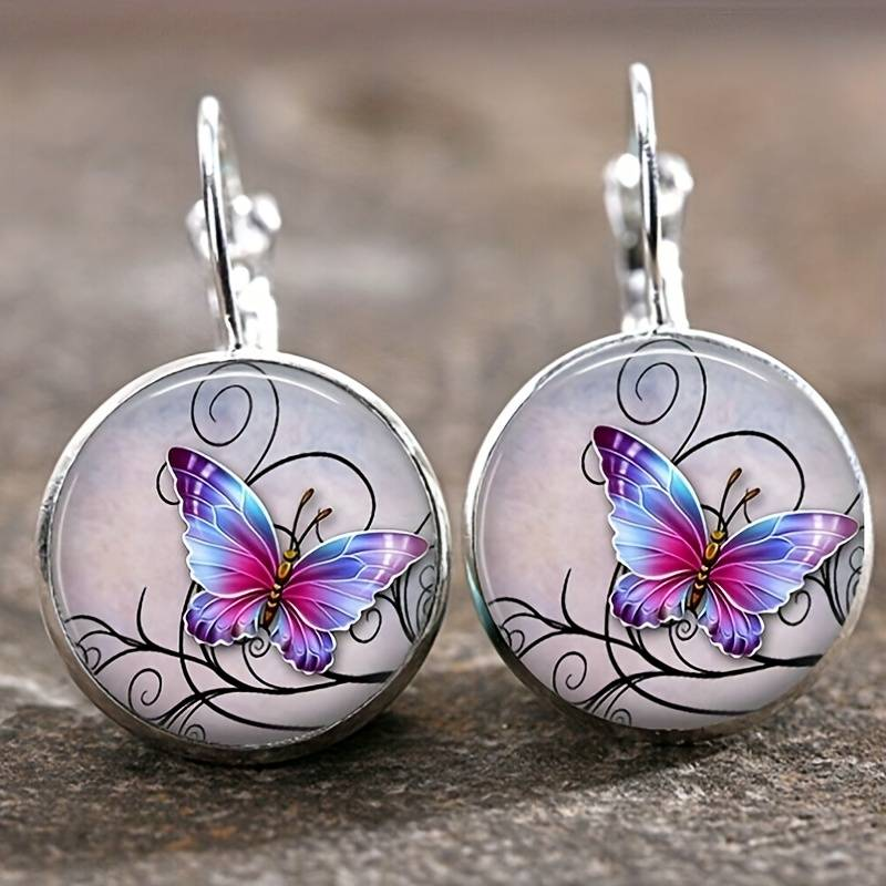 Boucles d'oreilles Vintage en Papillon avec Cristaux Ronds