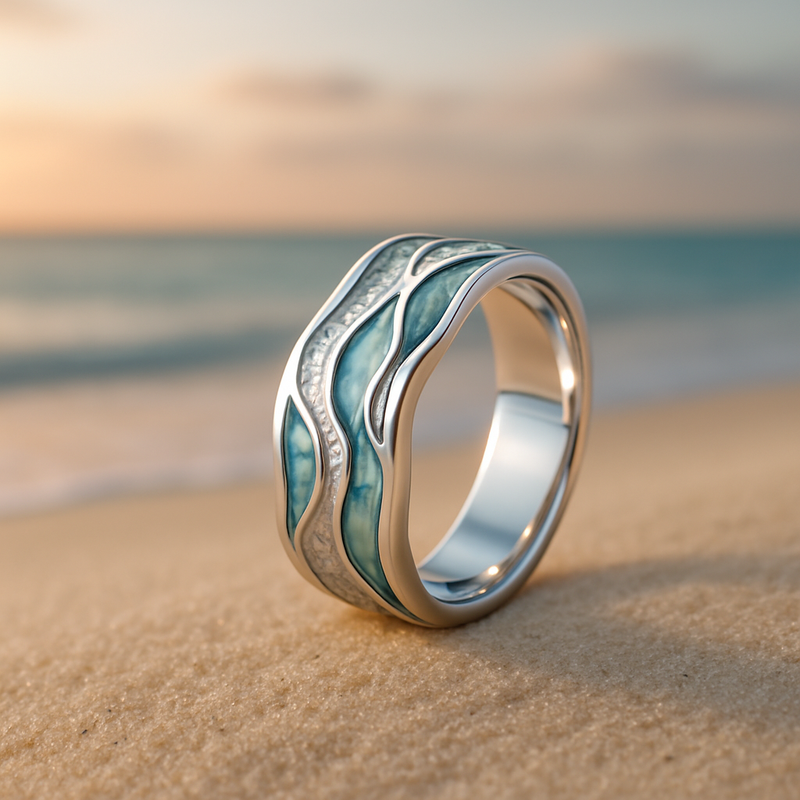 Anillo Ondas Turquesas en Plata
