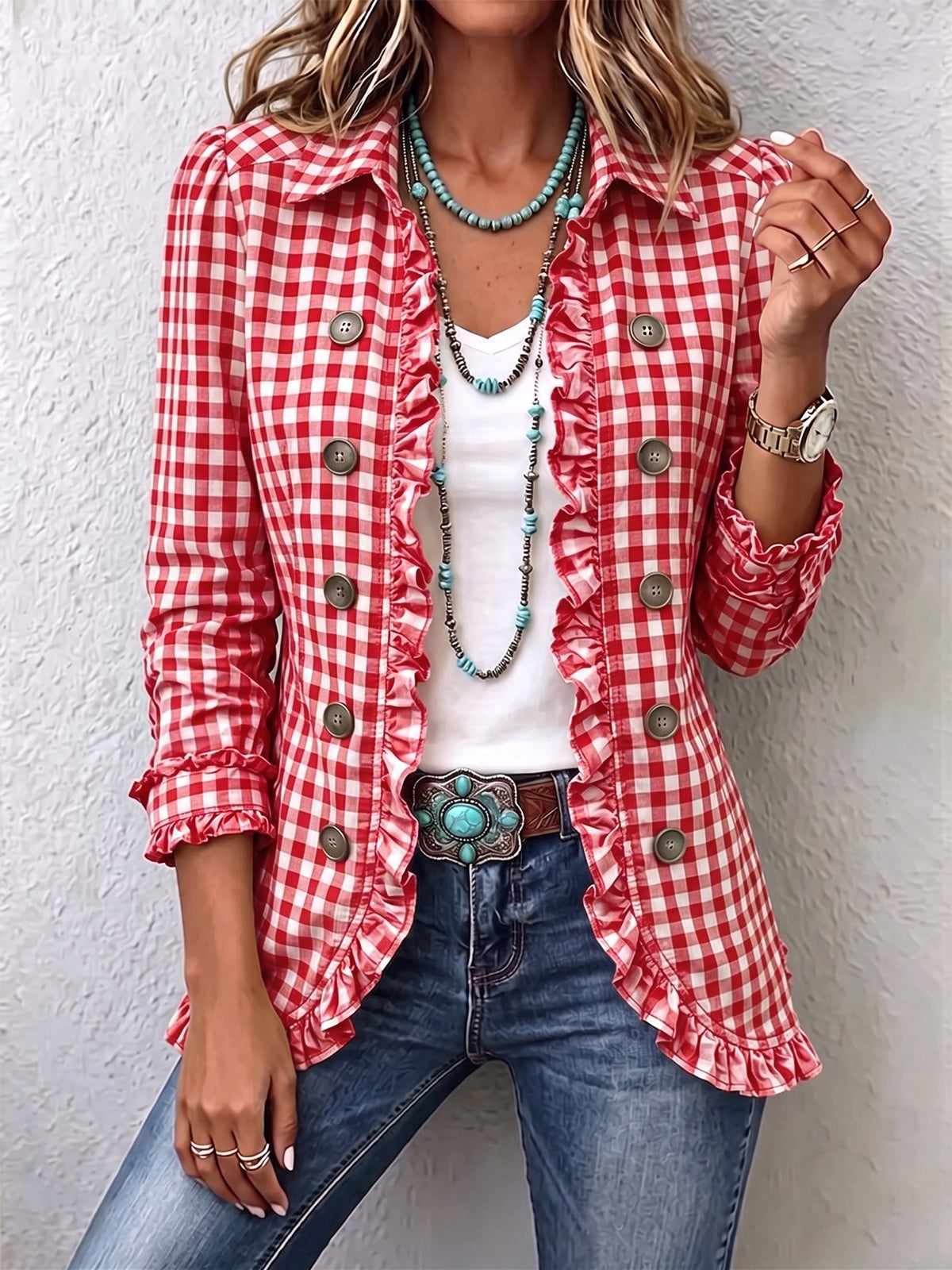 Úrsula™ | Chaqueta de Cuadros Vichy con Volantes