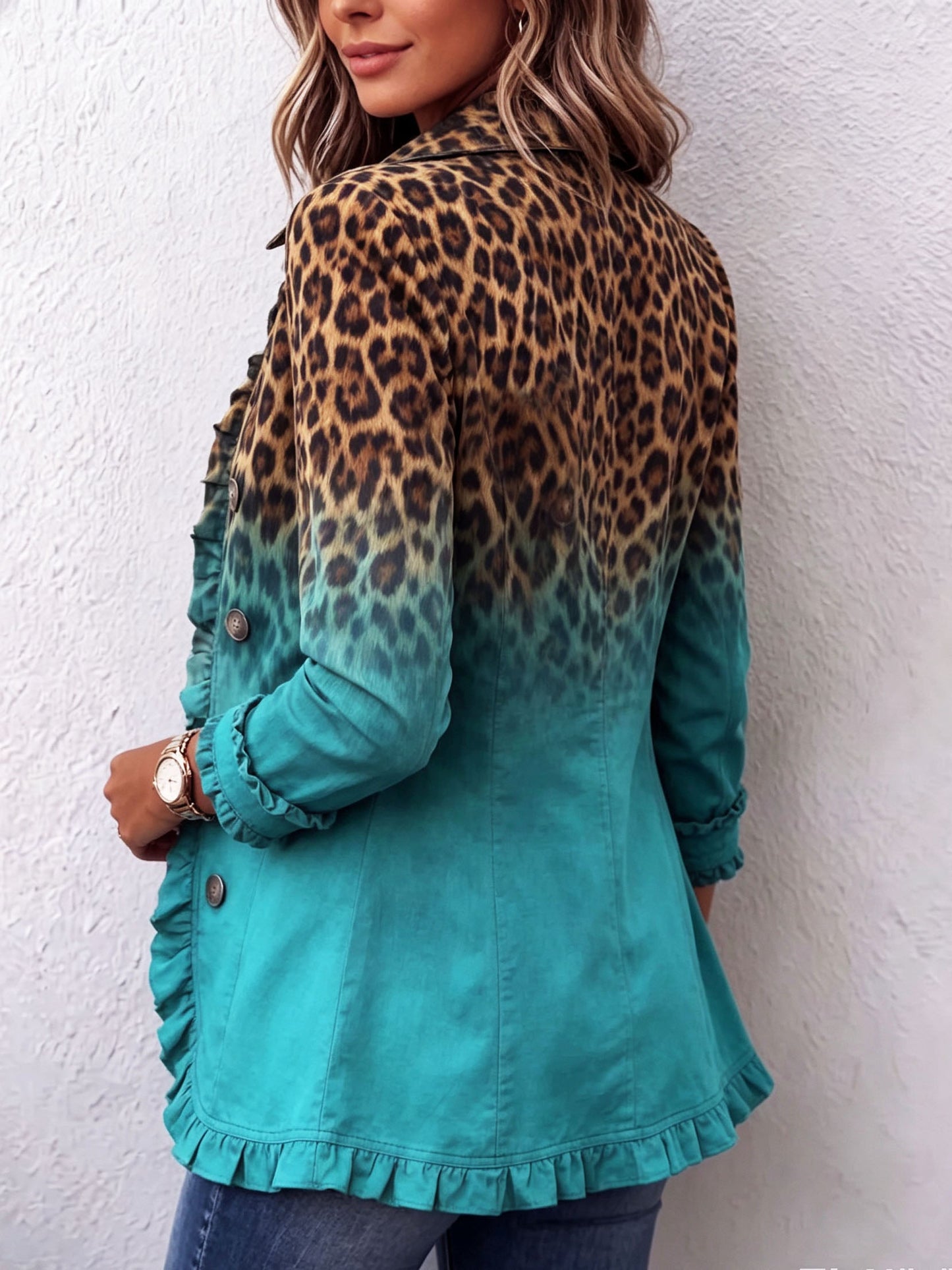 Maura™ | Blazer de Leopardo Degradado con Volantes