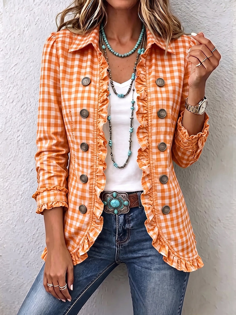 Úrsula™ | Chaqueta de Cuadros Vichy con Volantes
