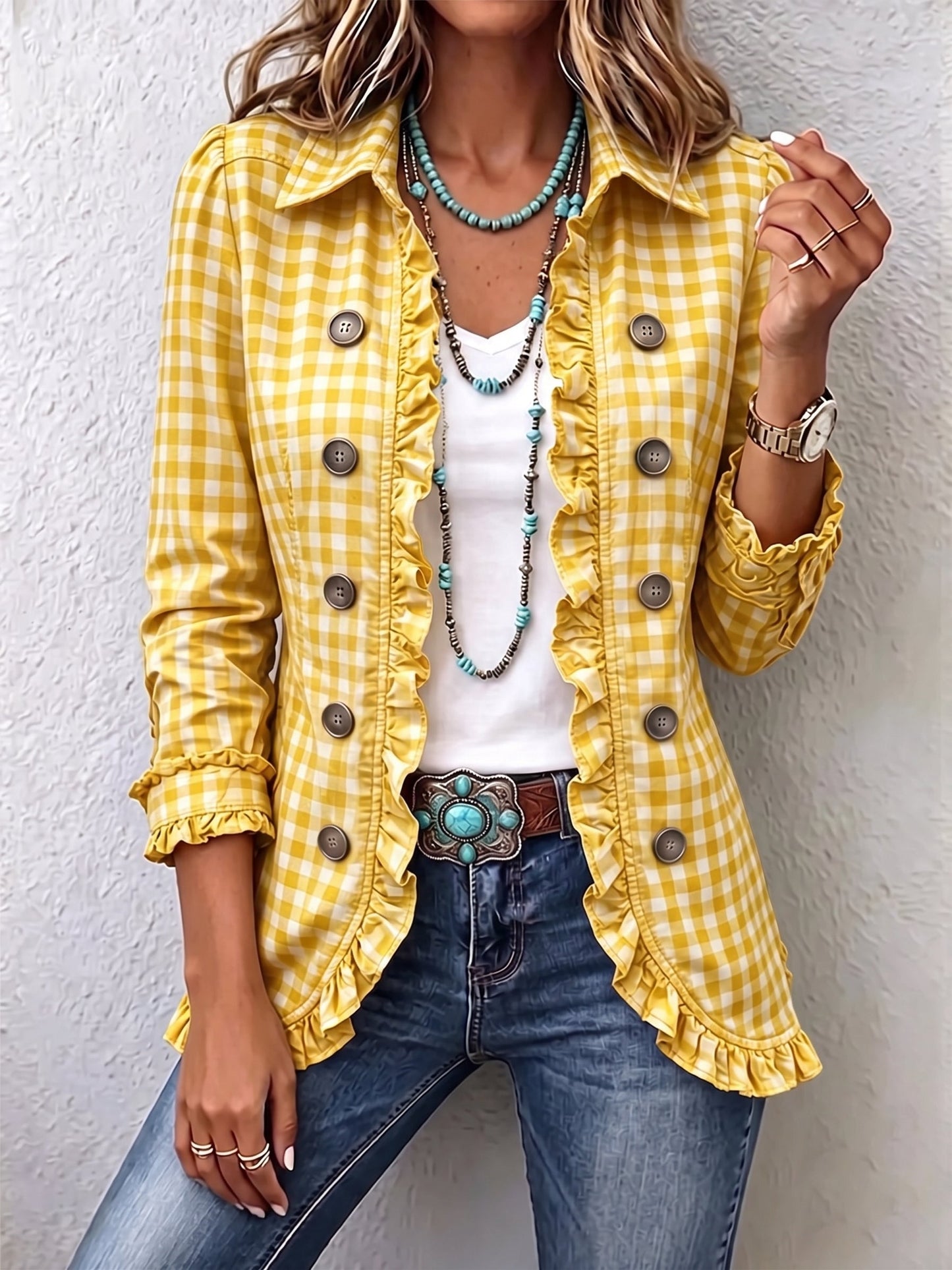 Úrsula™ | Chaqueta de Cuadros Vichy con Volantes