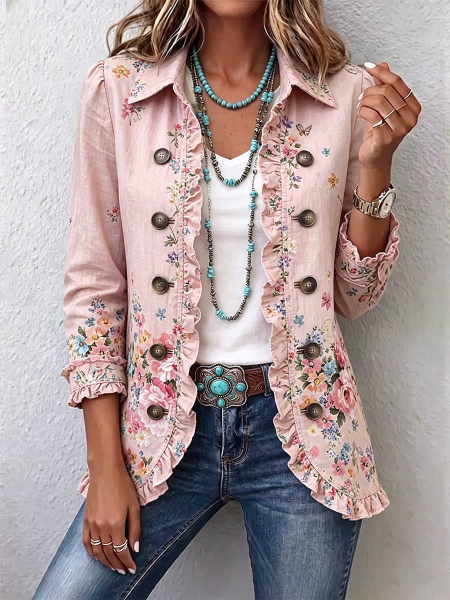 Aria™ | Chaqueta Floral con Volantes y Botones
