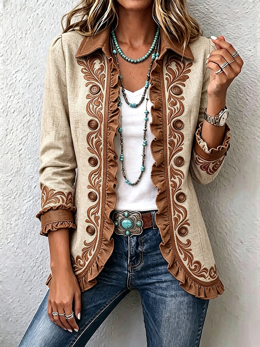 Marilena™ | Chaqueta Floral Bordada con Volantes