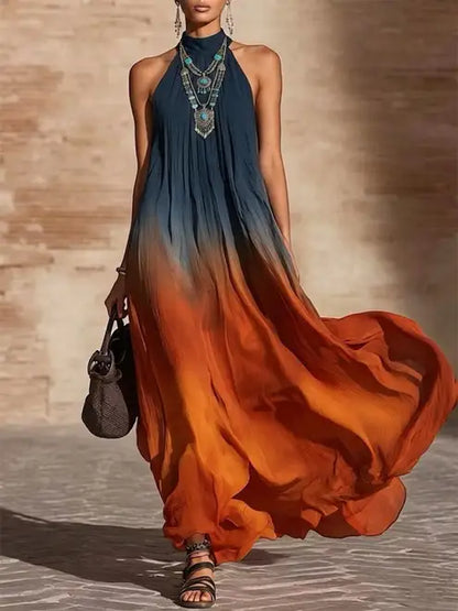Paula™ | Vestido largo degradado con cuello halter y escote en V