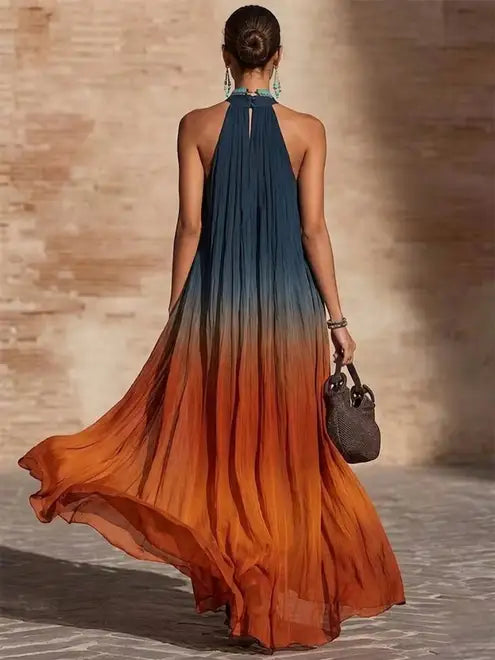 Paula™ | Vestido largo degradado con cuello halter y escote en V