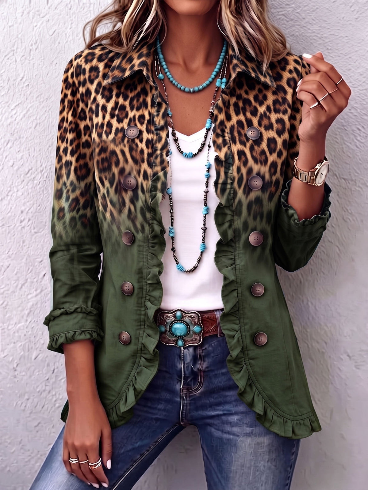 Maura™ | Blazer de Leopardo Degradado con Volantes
