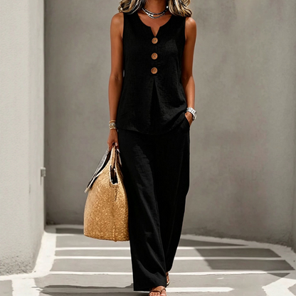 💗LAST DAY SALE 60% OFF⚡50K+ SOLD💕Women's Sleeveless Button Top and Loose Pants Set