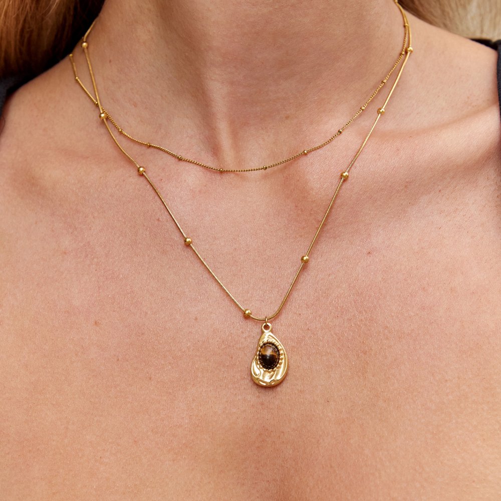 Collier Élégant en Or avec Pierre Œil de Tigre