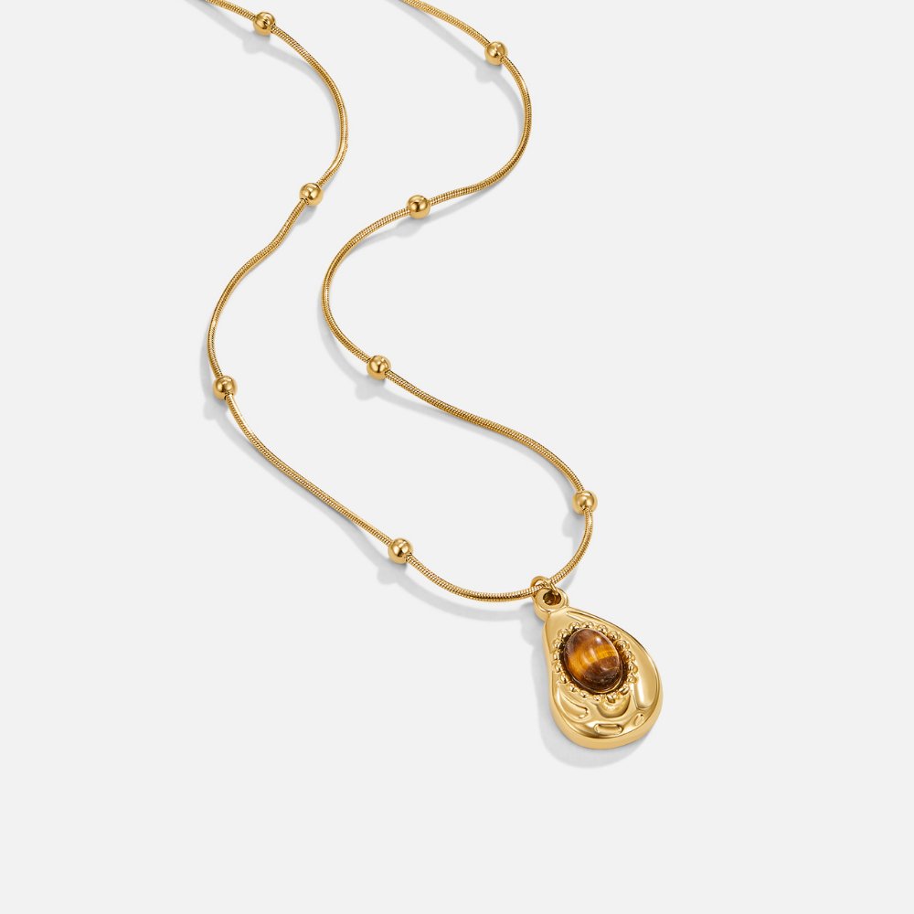 Collier Élégant en Or avec Pierre Œil de Tigre